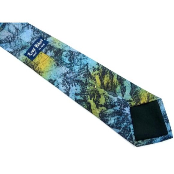 Funky Vintage Tie Blue Green Yellow Abstract Necktie Made in Canada Louis Hebert - Picture 3 of 4